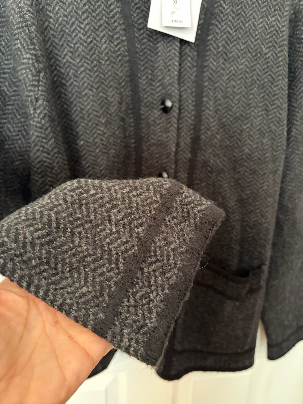 J. Jill Charcoal Gray Herringbone Button-Front Cardigan - Picture 3 of 4